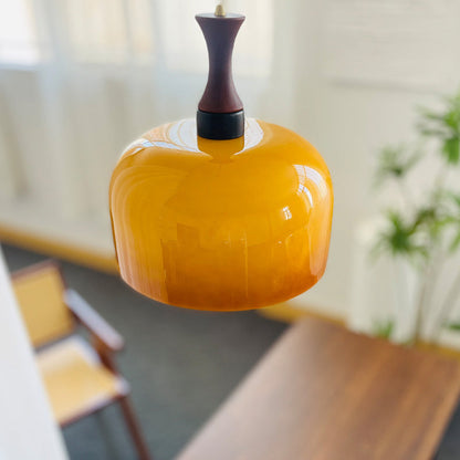 Traditional Vintage Wooden Glass Round Cylinder 1-Light Pendant Light For Living Room