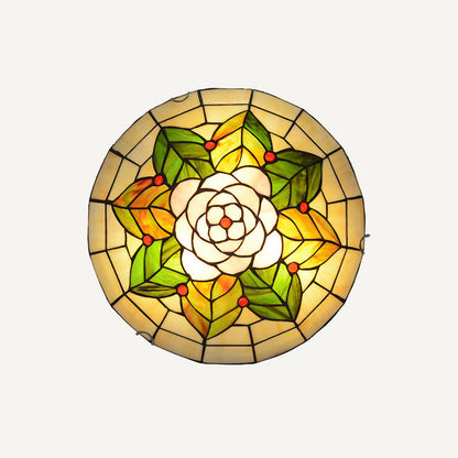 European Tiffany Stained Glass Round 2/3 Light Flush Mount Ceiling Light