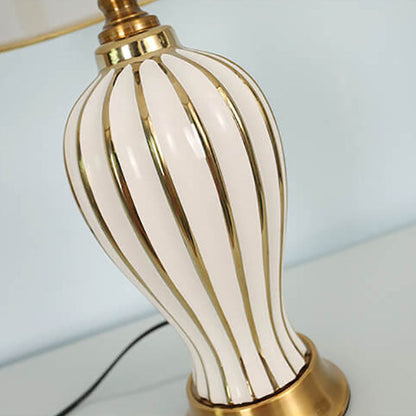 European Luxury Fabric Dome Oval Ceramic Base 1-Light Table Lamp