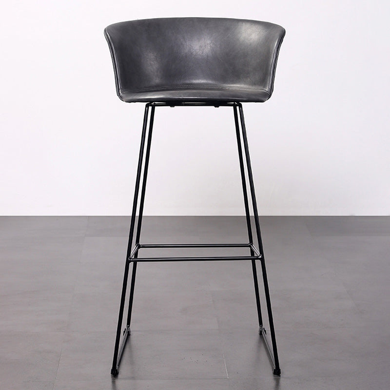 Contemporary Retro Square Saddle Leather Stainless Steel Bar Stool Backrest Footrest For Dining Room