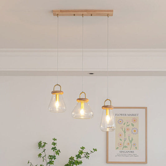 Nordic Minimalist Glass Jar Wood 1/3 Light Island Light Chandelier