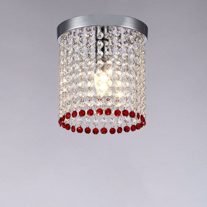 Modern Minimalist Crystal Bead Curtain Round 1-Light Semi-Flush Mount Ceiling Light