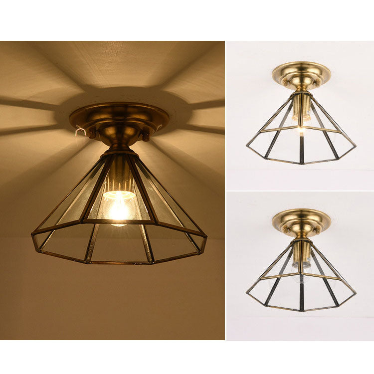 European Luxury Brass Glass Cone 1-Light Semi-Flush Mount Ceiling Light