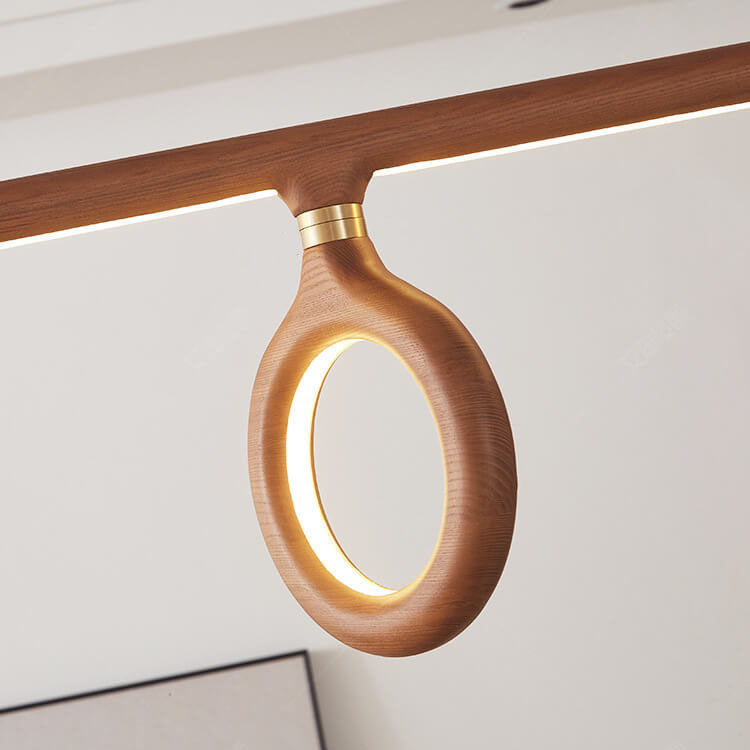 Modern Solid Wood Japanese Style Strip LED Chandelier