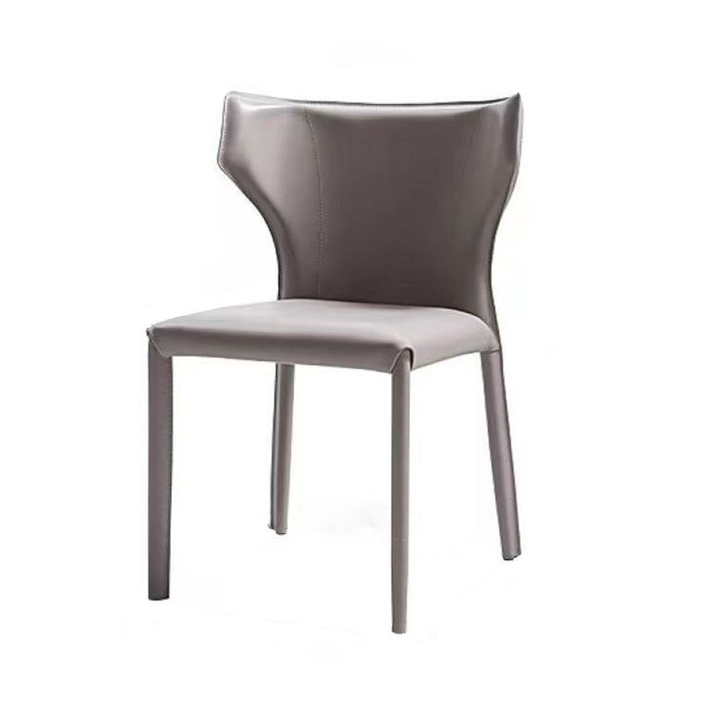 Modern Minimalist Square Artificial Leather Carbon Steel Frame Dining Chair Wing Back Armless For Dining Room