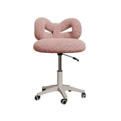 Modern Art Deco Butterfly Knot Round Lambswool Faux Leather Metal Vanity Stool Backrest Armless For Bedroom