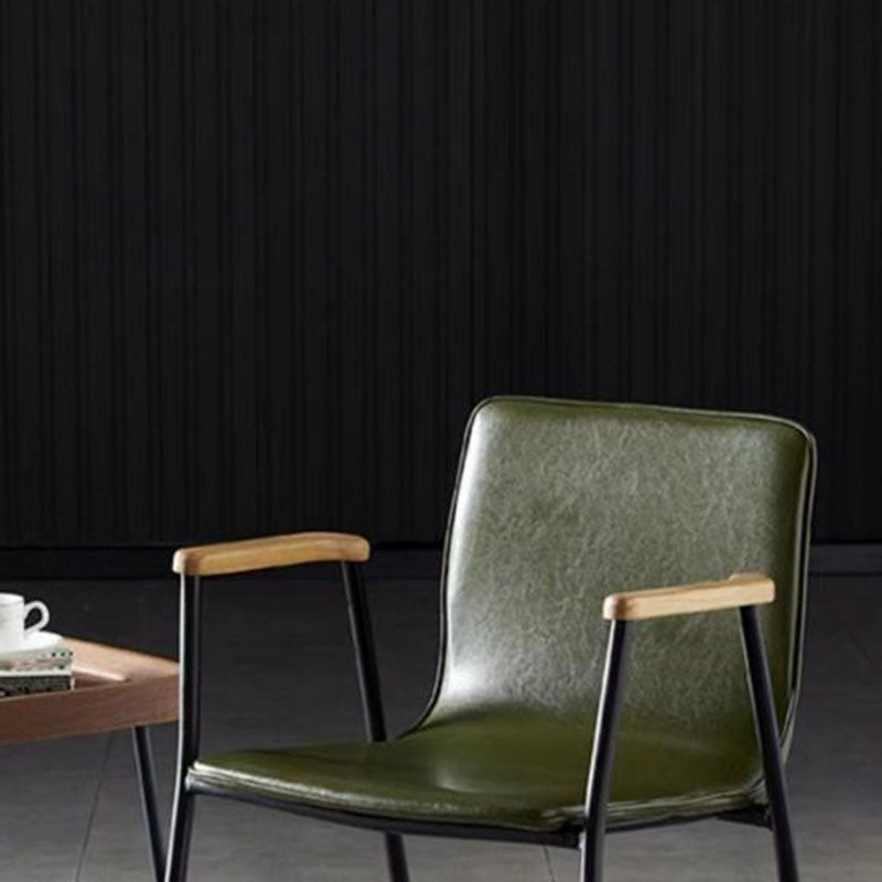 Contemporary Industrial Square Upholstered Faux Leather Wooden Dining Chair Backrest Armrest For Dining Room