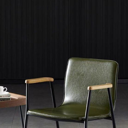 Contemporary Industrial Square Upholstered Faux Leather Wooden Dining Chair Backrest Armrest For Dining Room