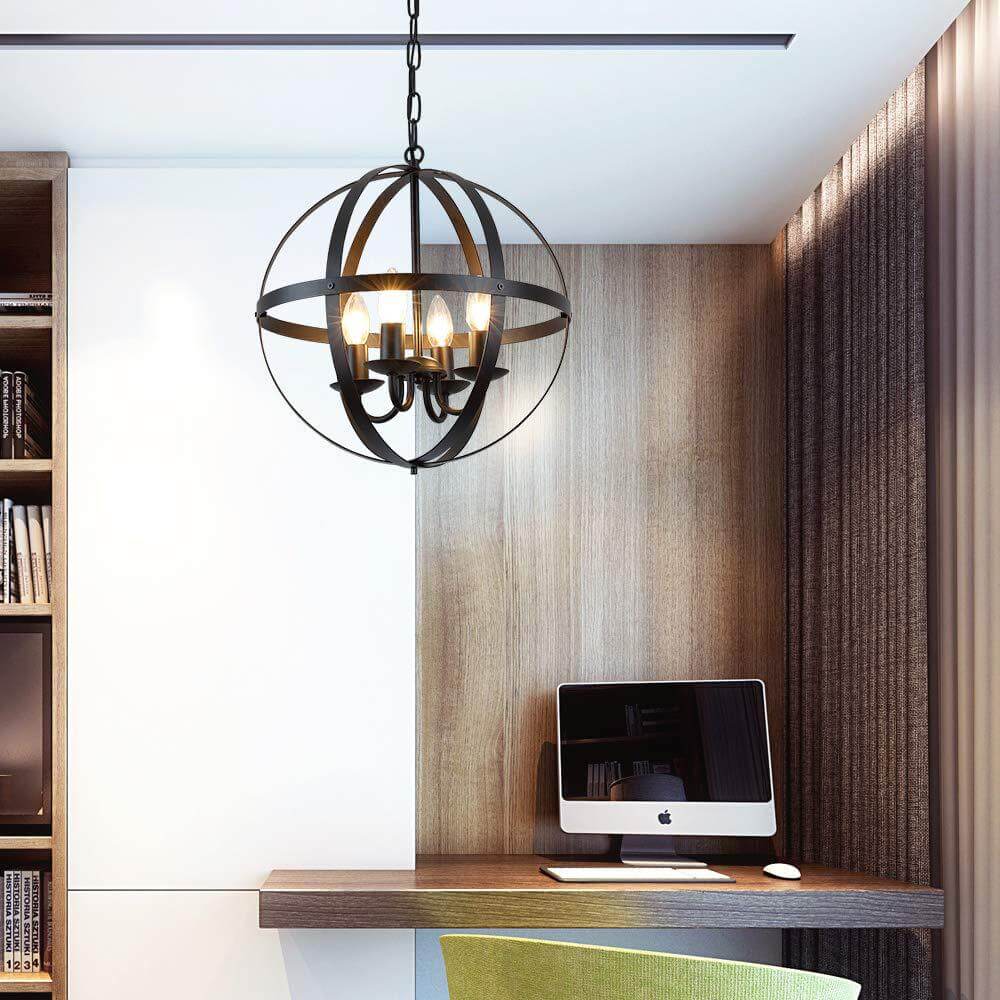 Industrial 4-Light Globe Metal Chandeliers