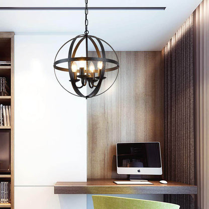 Industrial 4-Light Globe Metal Chandeliers