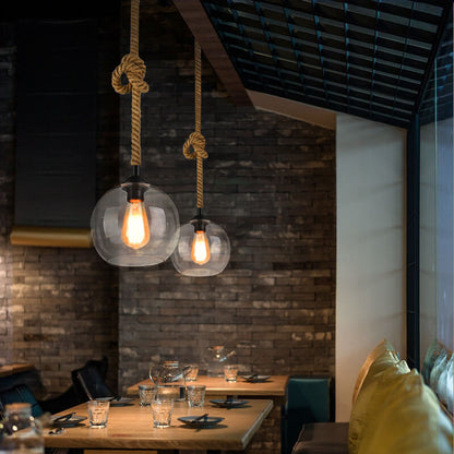 Retro Rope Hanging 1-Light Glass Globe Pendant Light
