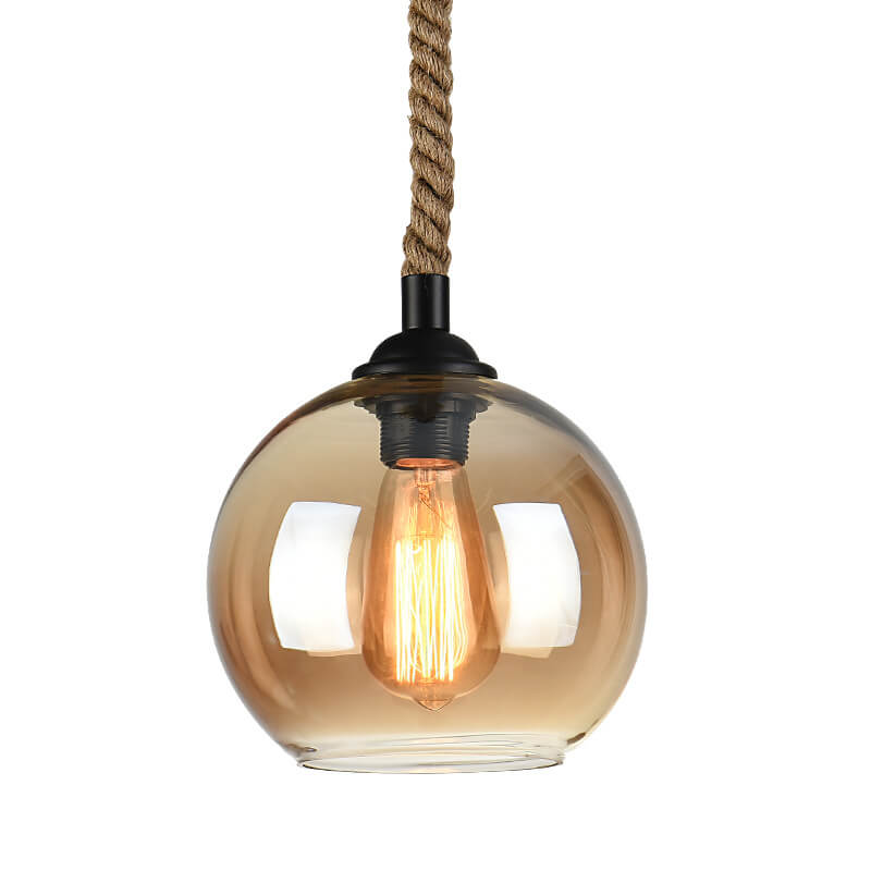 Retro Rope Hanging 1-Light Glass Globe Pendant Light
