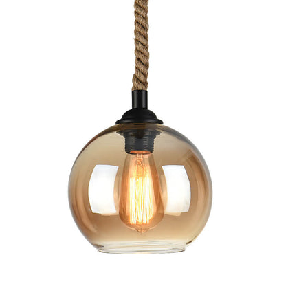 Retro Rope Hanging 1-Light Glass Globe Pendant Light