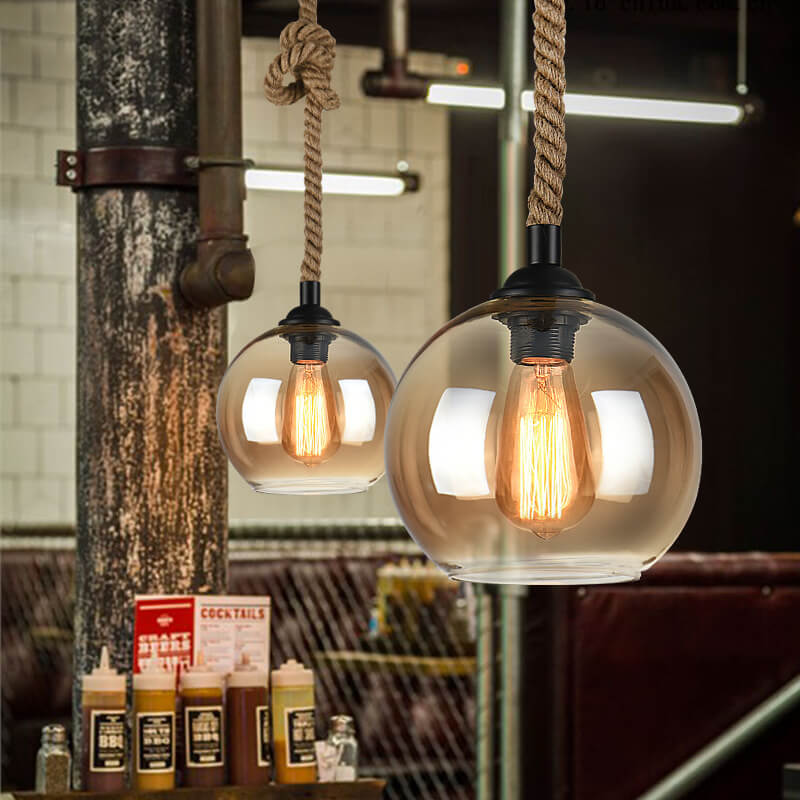 Retro Rope Hanging 1-Light Glass Globe Pendant Light