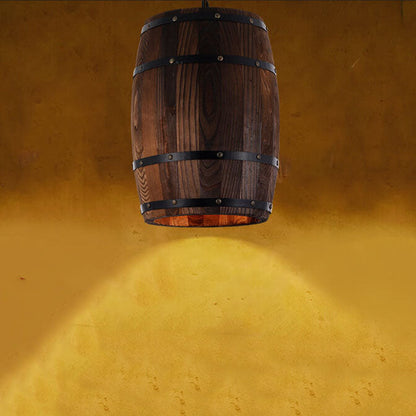 Vintage Wooden Wine Barrel 1-Light Single Barrel Pendant Light