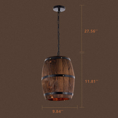 Vintage Wooden Wine Barrel 1-Light Single Barrel Pendant Light