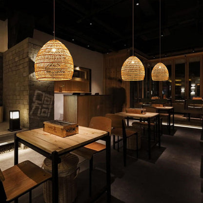 Rattan Weaving 1-Light Dome Pendant Light