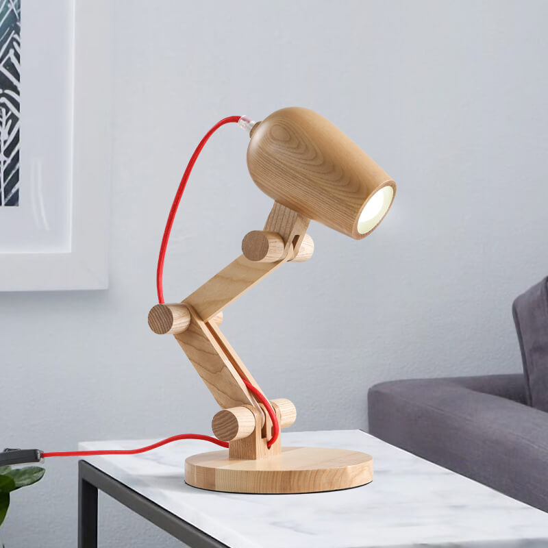 Nordic Creative Wooden Robot 1-Light Table Lamp