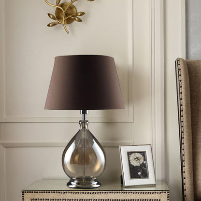 Modern Cognac Fabric Shade Glass Base 1-Light Table Lamp