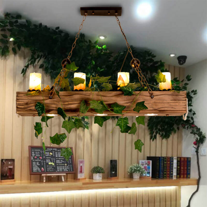 Vintage Wooden Cylinder 7-Light Plants Chandeliers