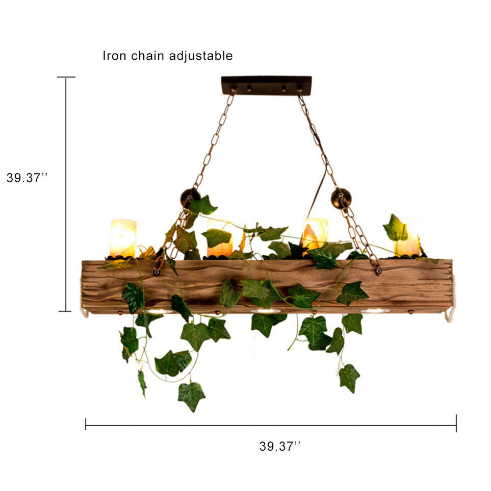 Vintage Wooden Cylinder 7-Light Plants Chandeliers