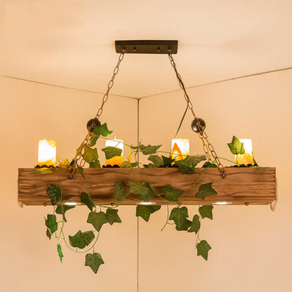 Vintage Wooden Cylinder 7-Light Plants Chandeliers