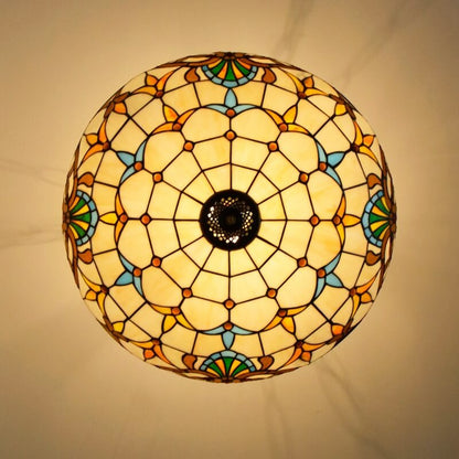 Tiffany Baroque Stained Glass Gold Brilliant 5-Light Chandelier