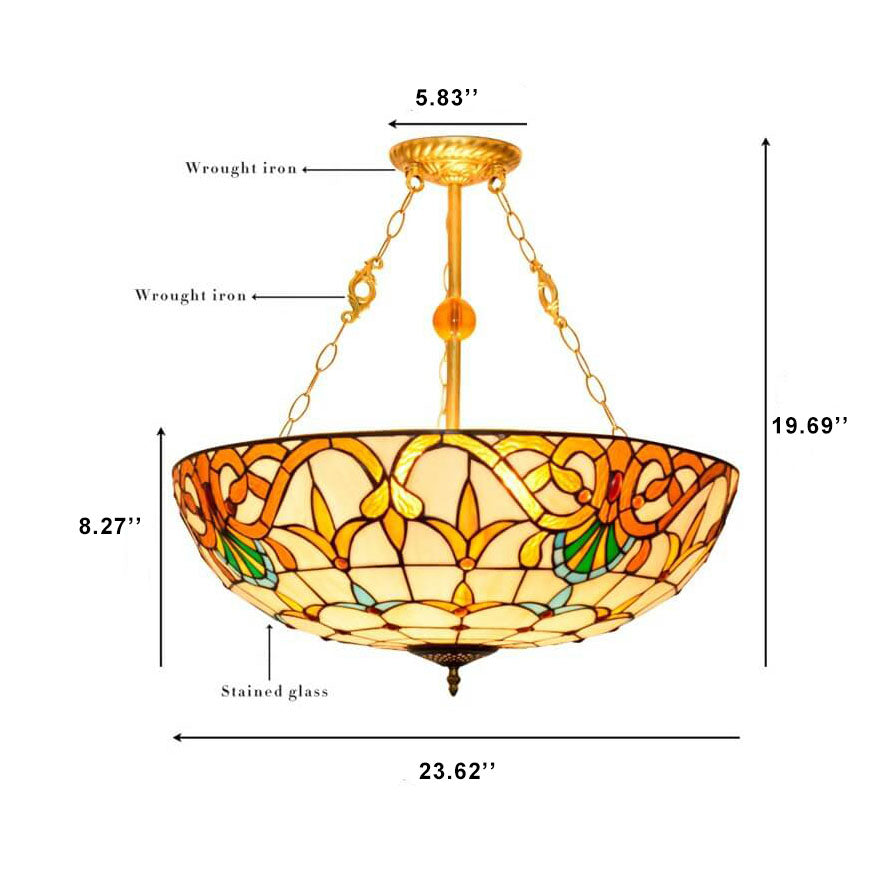 Tiffany Baroque Stained Glass Gold Brilliant 5-Light Chandelier