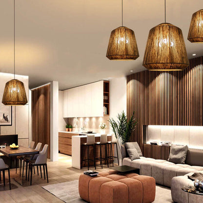 Hemp Rope Weaving 3-Light Barrel Pendant Light