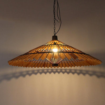 Antique Solid Wood Parchment Umbrella Shaped 1-Light Pendant Light
