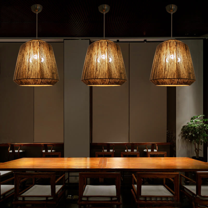 Hemp Rope Weaving 3-Light Barrel Pendant Light
