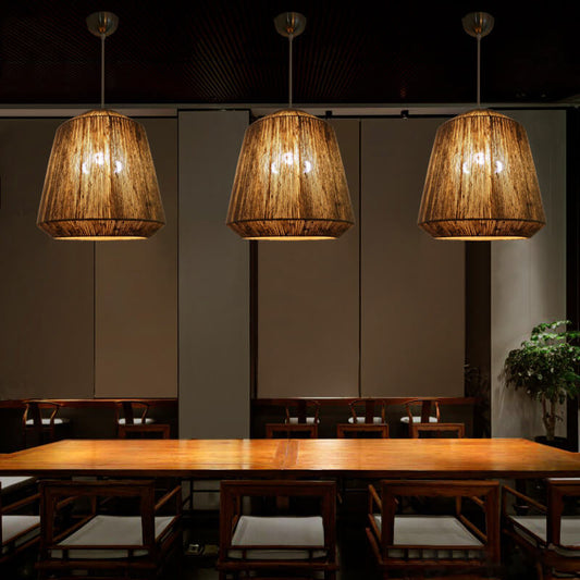 Hemp Rope Weaving 3-Light Barrel Pendant Light