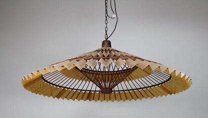 Antique Solid Wood Parchment Umbrella Shaped 1-Light Pendant Light