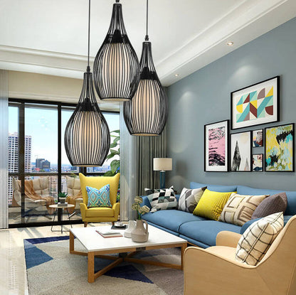 Vintage Iron Black Teardrop Shaped Hanging 3-Light Chandeliers