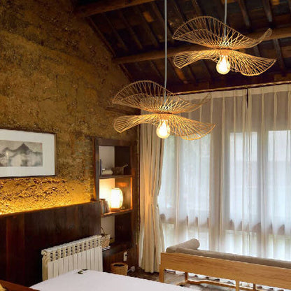 Modern Bamboo Weaving 1-Light Butterfly Pendant Light