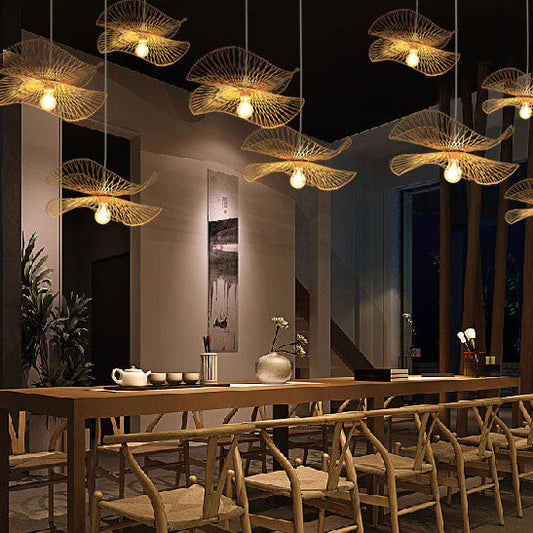 Modern Bamboo Weaving 1-Light Butterfly Pendant Light