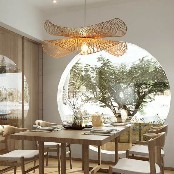 Modern Bamboo Weaving 1-Light Butterfly Pendant Light