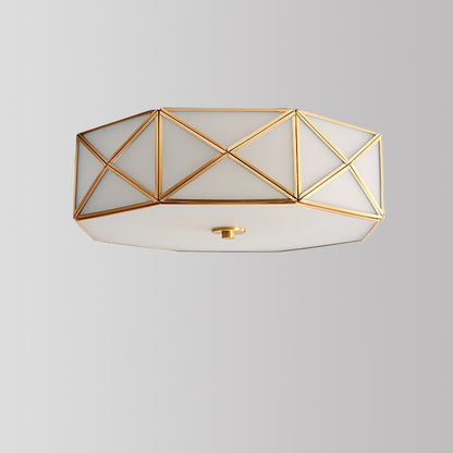 Contemporary Retro Brass Glass Octagon Geometric Line 3/4/6 Light Flush Mount Ceiling Light For Living Room