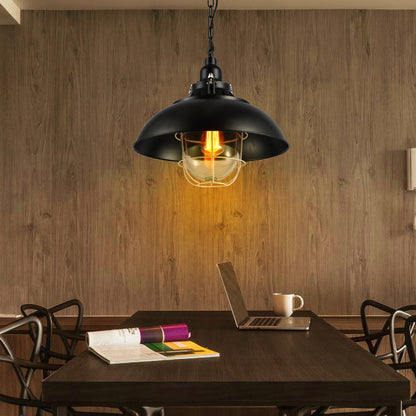 Traditional Colonial Round Pot Lid Iron 1-Light Pendant Light For Living Room