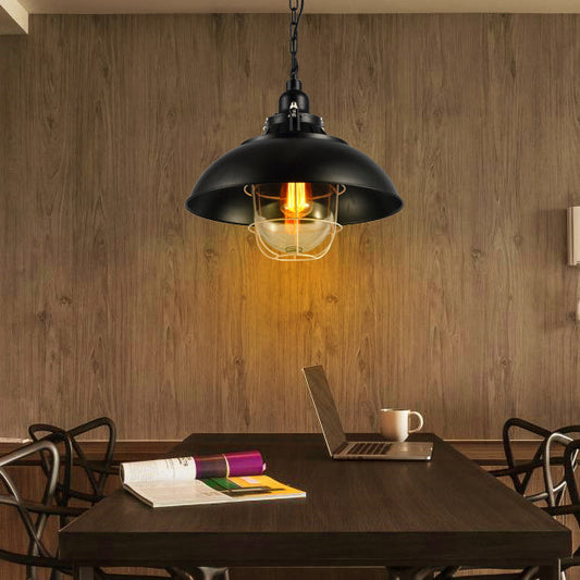 Traditional Colonial Round Pot Lid Iron 1-Light Pendant Light For Living Room