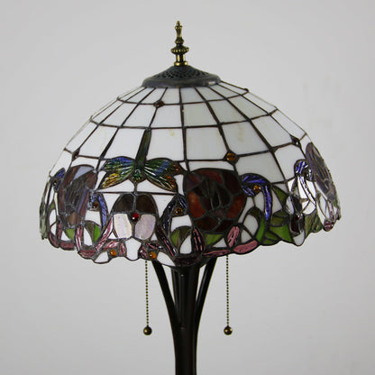 Traditional Tiffany Resin Glass Semicircular Dome Cow Diamond Flower 2-Light Standing Floor Lamp For Dining Room