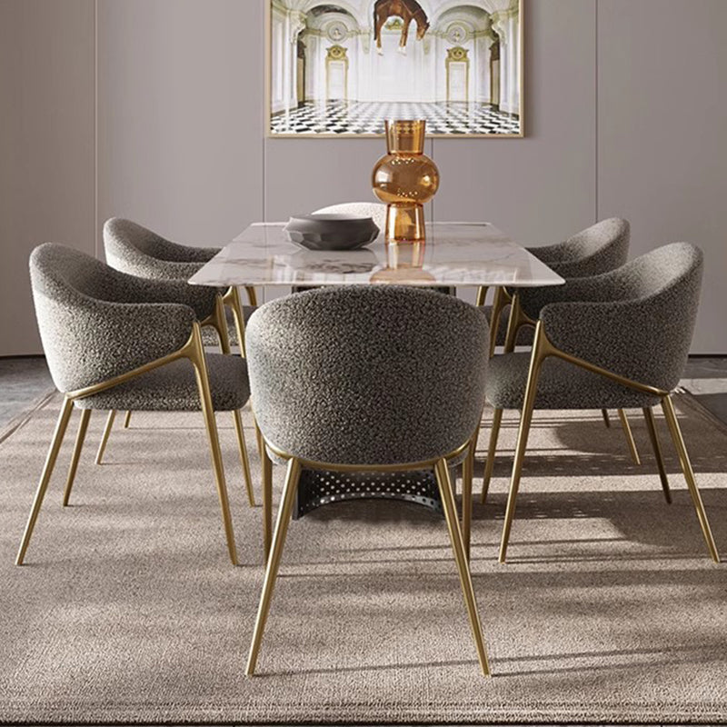 Modern Luxury Square Upholstered Curved Backrest Lambswool Stainless Steel Dining Chair Armrest For Dining Room