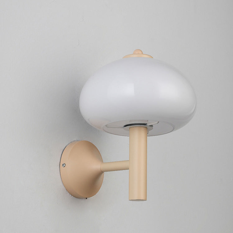 Modern Simplicity Iron Glass Mushroom Round 1-Light Wall Sconce Lamp For Bedside