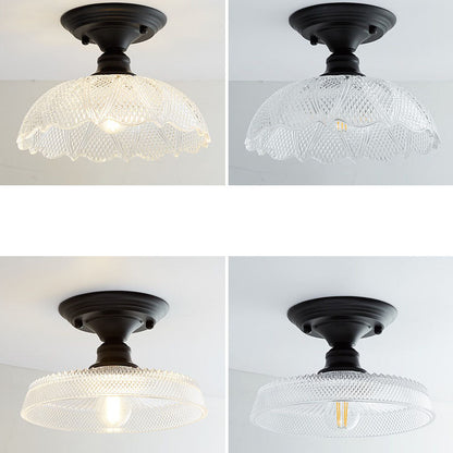 Nordic Vintage Glass Floral Round Geometry 1-Light Semi-Flush Mount Ceiling Light