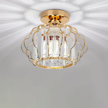 Modern Luxury Flower Iron Crystal 1-Light Semi-Flush Mount Ceiling Light