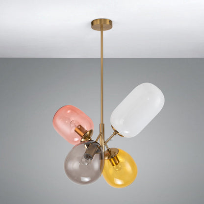 Contemporary Scandinavian Iron Copper Glass Balloon 4-Light Chandelier For Dining Room