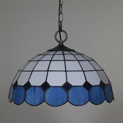 Tiffany Vintage Gemstone Stained Glass Dome 3-Light Pendant Light