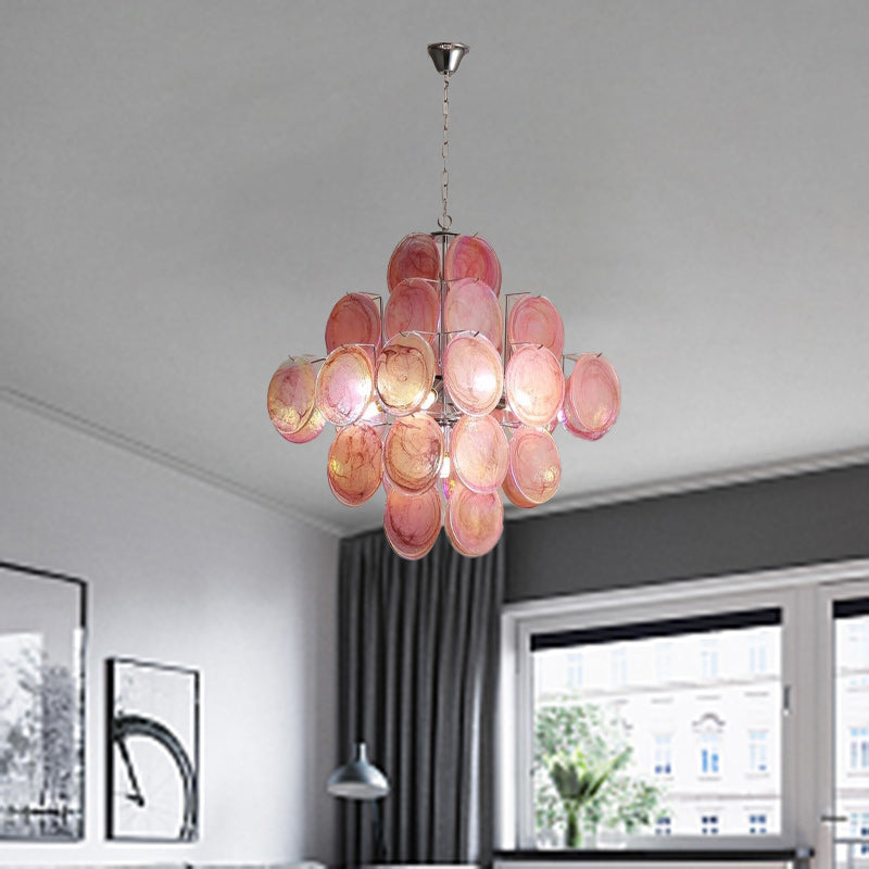 Traditional French Flower Shaped Iron Glass 5/9/12 Light Chandelier For Living Room