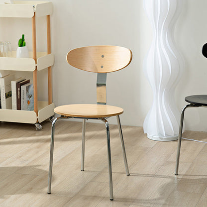 Contemporary Scandinavian Wood Faux Oil Waxed Leather Round Cushion Dining Chair Backrest For Dining Room