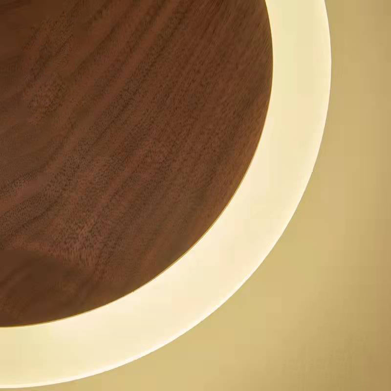 Traditional Japanese Black Walnut Round Shade LED Wall Sconce Lamp For Living Room